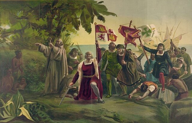 columbus lands in America painting Columbus Day