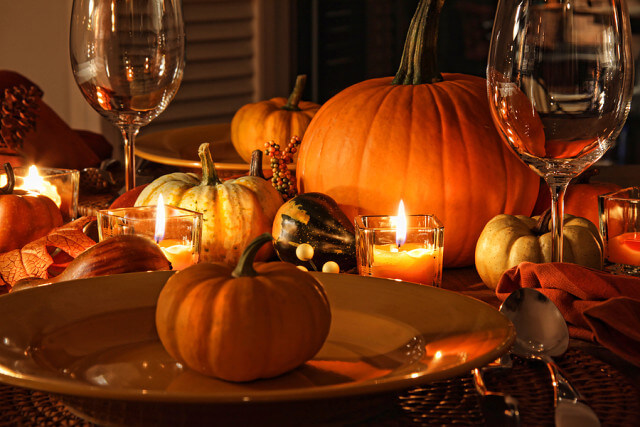 thanksgiving wine pumpkins candles