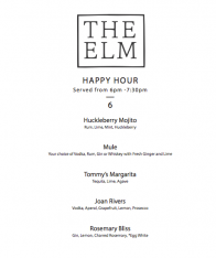 Happy Hour menu The Elm