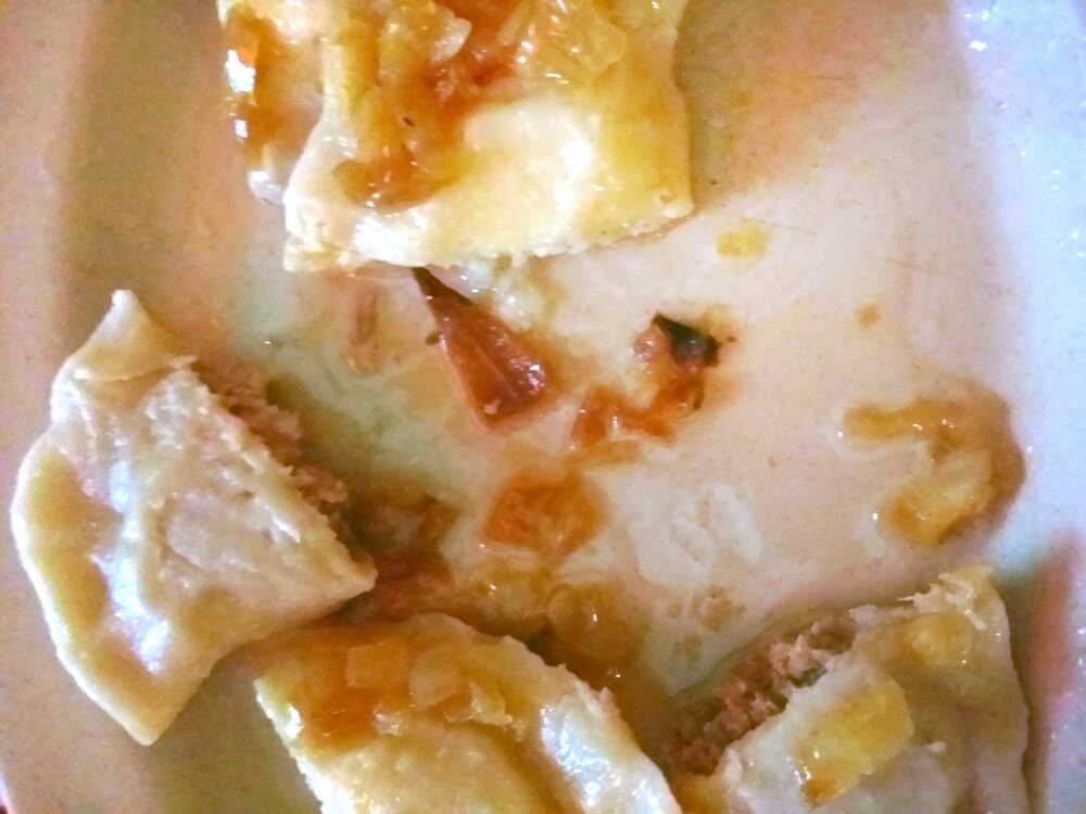 Devouring the pierogi at Relax c/o Ona Abelis